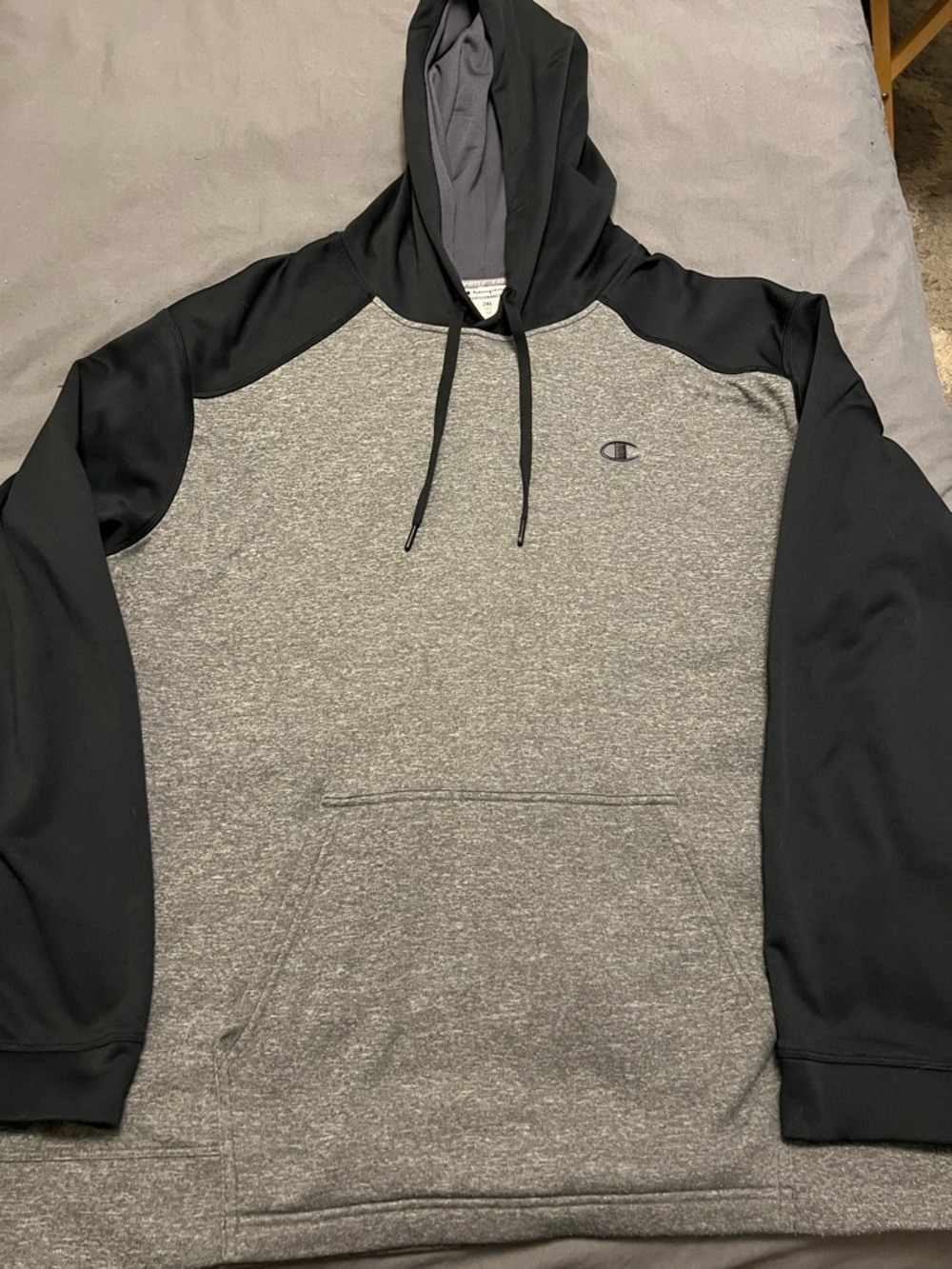 Champion Gray Heather & Black Raglan Pullover Hoodie
